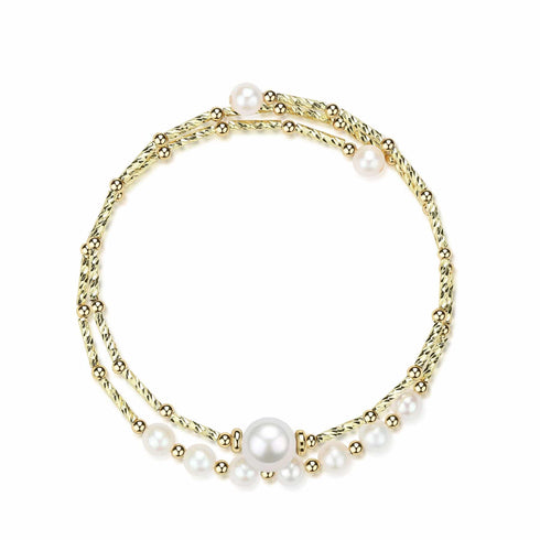 Dual-Layer Gold Beaded Freshwater White Pearl Bracelet - House Of Pearls